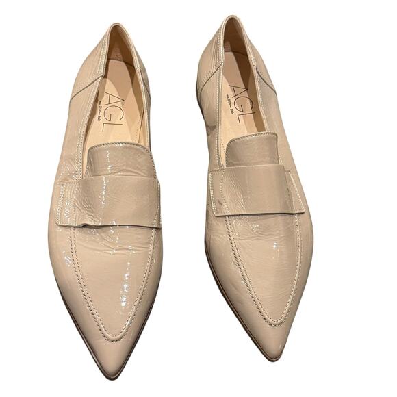 AGL Women's Beige Patent Leather Loafer Flat Pointed Slip-On Size 41 New Flawed - Picture 9 of 12